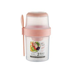 Double Plastic Salad Cup with Fork Sealed Breakfast Container for On-the-Go Meal - 560ml-Pink