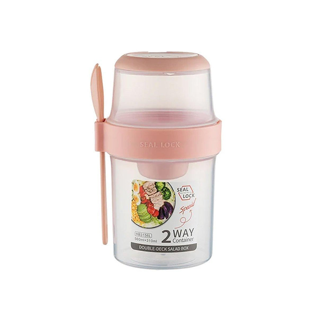 Double Plastic Salad Cup with Fork Sealed Breakfast Container for On-the-Go Meal - 760ml-Green