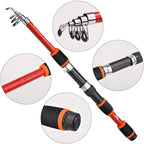 Telescopic Fishing Rod Lightweight Portable Sea Casting Rod Durable Glass Steel - Red