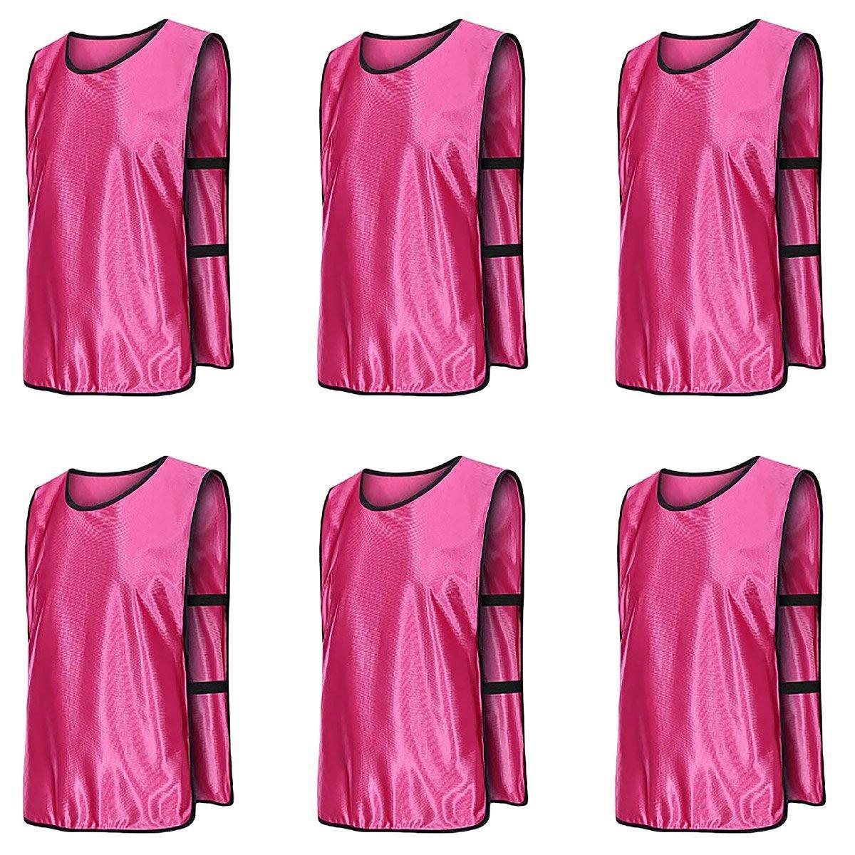 6X Sports Training Bibs Soccer Vests Group Team Bibs Basketball Cricket Football - Pink-M