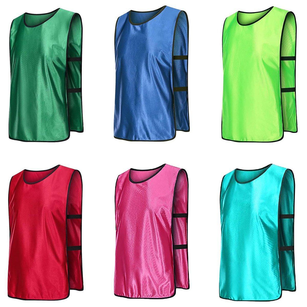 6X Sports Training Bibs Soccer Vests Group Team Bibs Basketball Cricket Football - Red-M