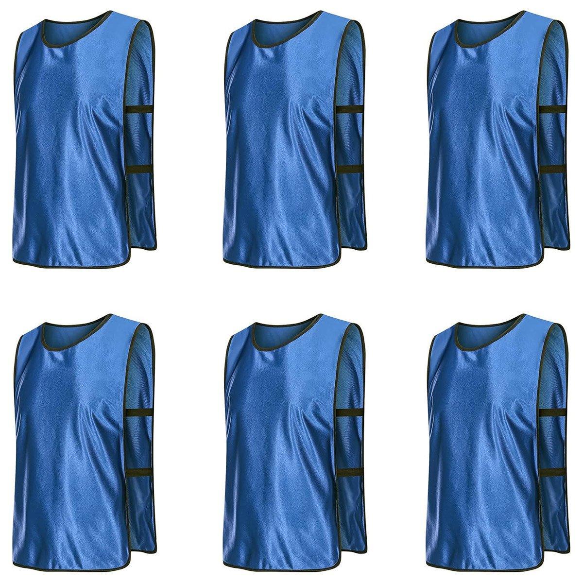 6X Sports Training Bibs Soccer Vests Group Team Bibs Basketball Cricket Football - Red-S