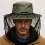 Deluxe MOSQUITO HAT NET Head Protector Bee Bug Mesh Mozzie Insect Fishing Fly - Black