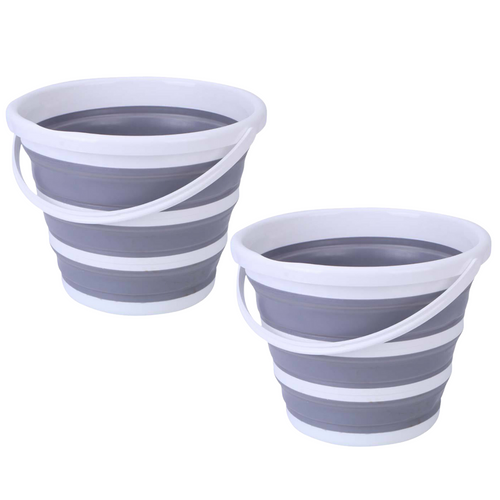 Grey White Foldable Silicone Buckets for Camping Hiking Fishing