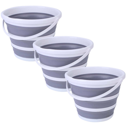 Grey White Foldable Collapsible Camping Fishing Bucket 3 Pack