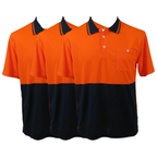 3x HI VIS Polo Shirt Top Tee Safety Workwear Short Sleeve Breathable Mesh BULK - Orange/Navy - 3XL (24)