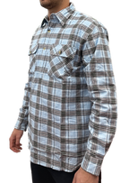 Mens Flannelette Long Sleeve Pullover Shirt 100% Cotton Flannel - Half Placket - Sky Blue/Grey Check - M