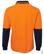 Hi Vis Long Sleeve Polo Shirt Safety Workwear Fluro Breathable UPF 50+ - Orange - XXL