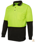 Hi Vis Long Sleeve Polo Shirt Safety Workwear Fluro Breathable UPF 50+ - Yellow - XL