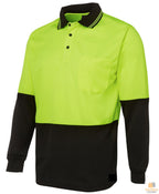 Hi Vis Long Sleeve Polo Shirt Safety Workwear Fluro Breathable UPF 50+ - Yellow - XXL