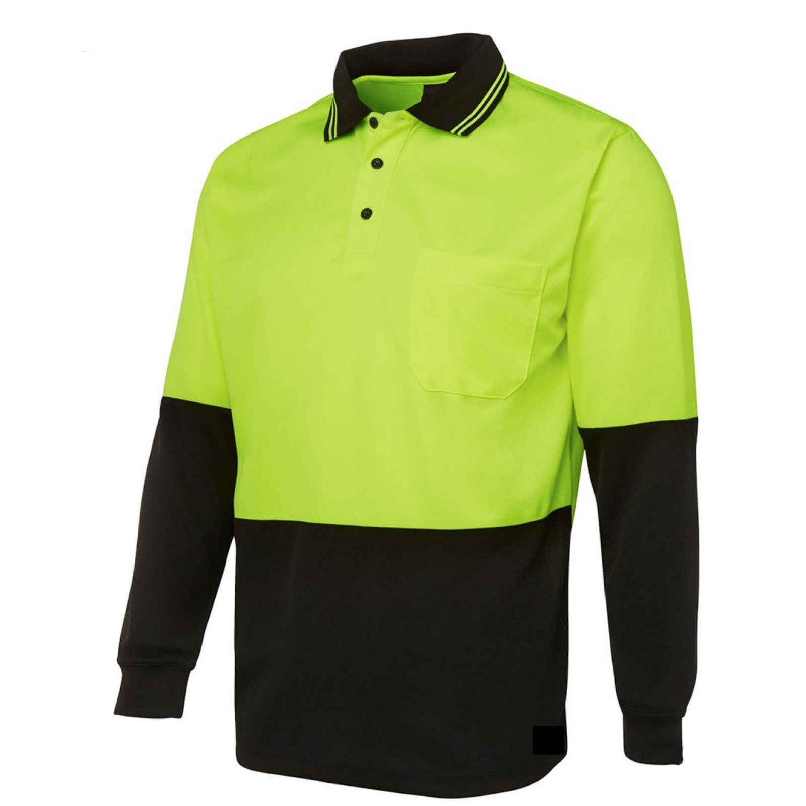 Hi Vis Long Sleeve Polo Shirt Safety Workwear Fluro Breathable UPF 50+ - Yellow - XXL