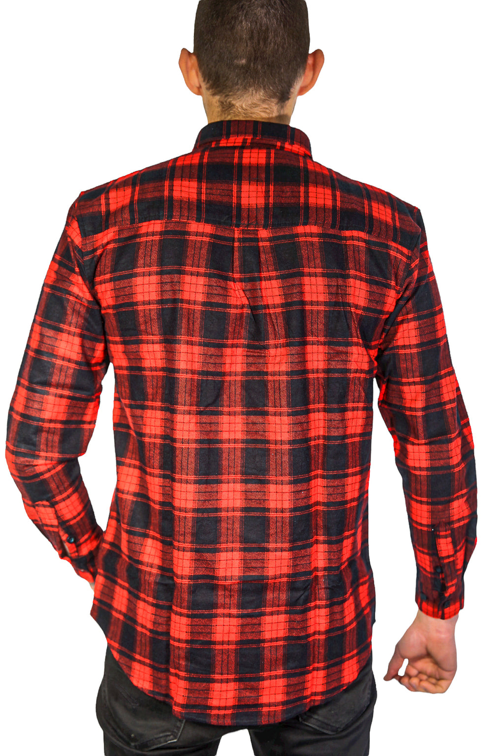 Mens Flannelette Long Sleeve Shirt 100% Cotton Check Authentic Flannel - Full Placket - Red  - 4XL