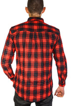 Mens Flannelette Long Sleeve Shirt 100% Cotton Check Authentic Flannel - Full Placket - Red  - 5XL