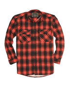Mens Flannelette Long Sleeve Shirt 100% Cotton Check Authentic Flannel - Full Placket - Red  - 8XL
