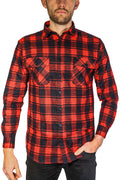 Mens Flannelette Long Sleeve Shirt 100% Cotton Check Authentic Flannel - Full Placket - Red  - L