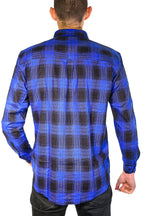 Mens Flannelette Long Sleeve Shirt 100% Cotton Check Authentic Flannel - Full Placket - Royal Blue  - 3XL