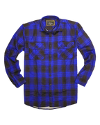 Mens Flannelette Long Sleeve Shirt 100% Cotton Check Authentic Flannel - Full Placket - Royal Blue  - M