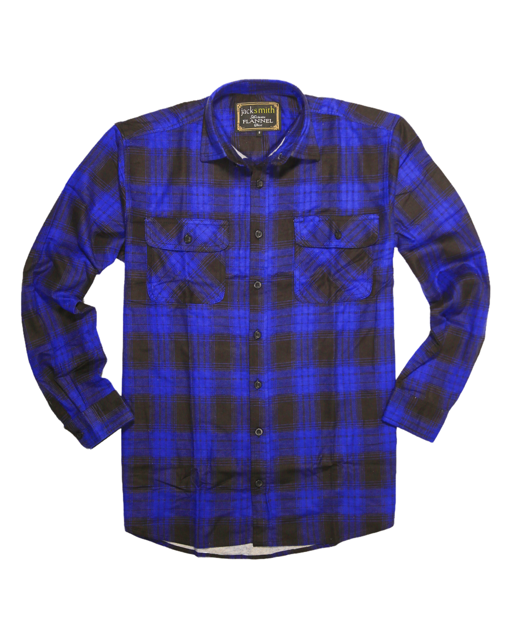 Mens Flannelette Long Sleeve Shirt 100% Cotton Check Authentic Flannel - Full Placket - Royal Blue  - XL