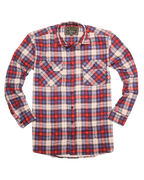 Mens Flannelette Long Sleeve Shirt 100% Cotton Check Authentic Flannel - Full Placket - Navy/Red/White - XXL