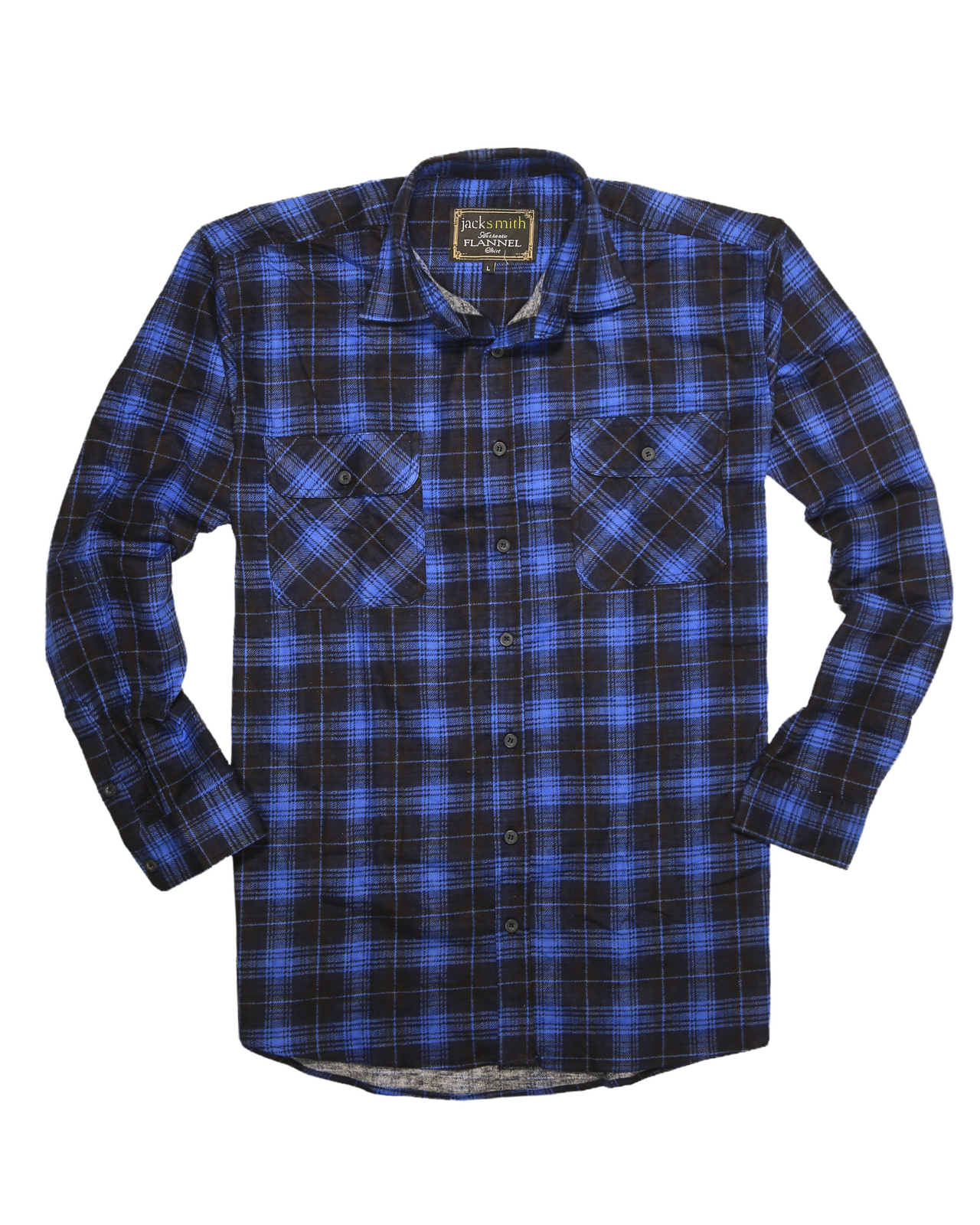 Mens 100% Cotton Flannelette Shirt Long Sleeve Check Authentic Flannel - Blue - XXL