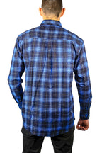Mens 100% Cotton Flannelette Shirt Long Sleeve Check Authentic Flannel - Blue - XL