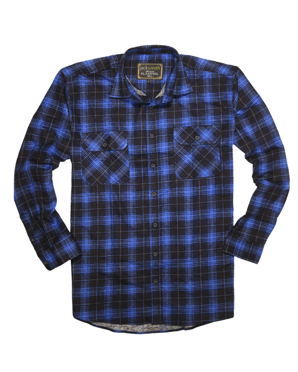 Mens 100% Cotton Flannelette Shirt Long Sleeve Check Authentic Flannel - Blue - XL