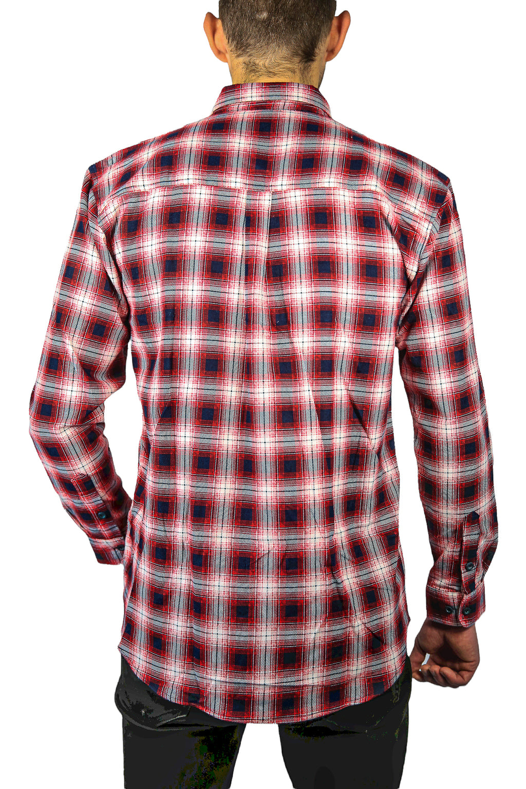 Mens 100% Cotton Flannelette Shirt Long Sleeve Check Authentic Flannel - Red/Navy - 4XL
