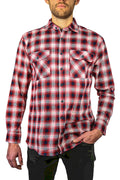 Mens 100% Cotton Flannelette Shirt Long Sleeve Check Authentic Flannel - Red/Navy - 5XL