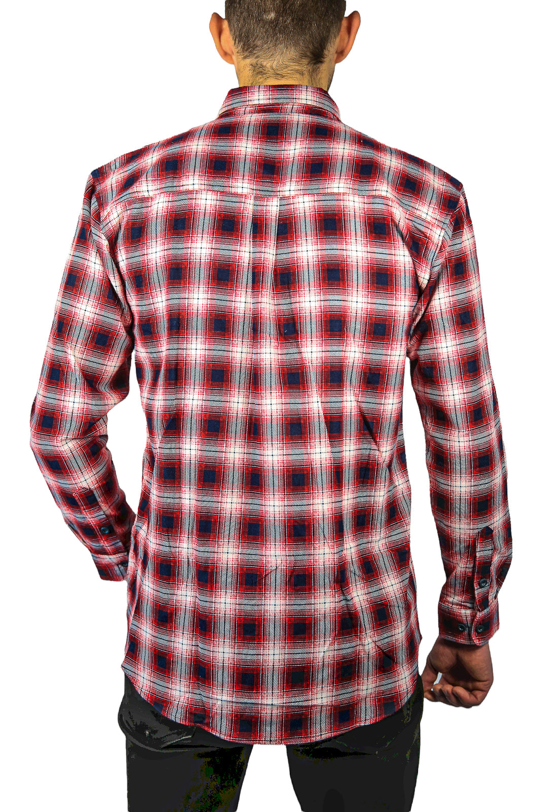 Mens 100% Cotton Flannelette Shirt Long Sleeve Check Authentic Flannel - Red/Navy - 5XL
