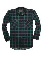 Mens 100% Cotton Flannelette Shirt Long Sleeve Check Authentic Flannel - Green/Navy - L