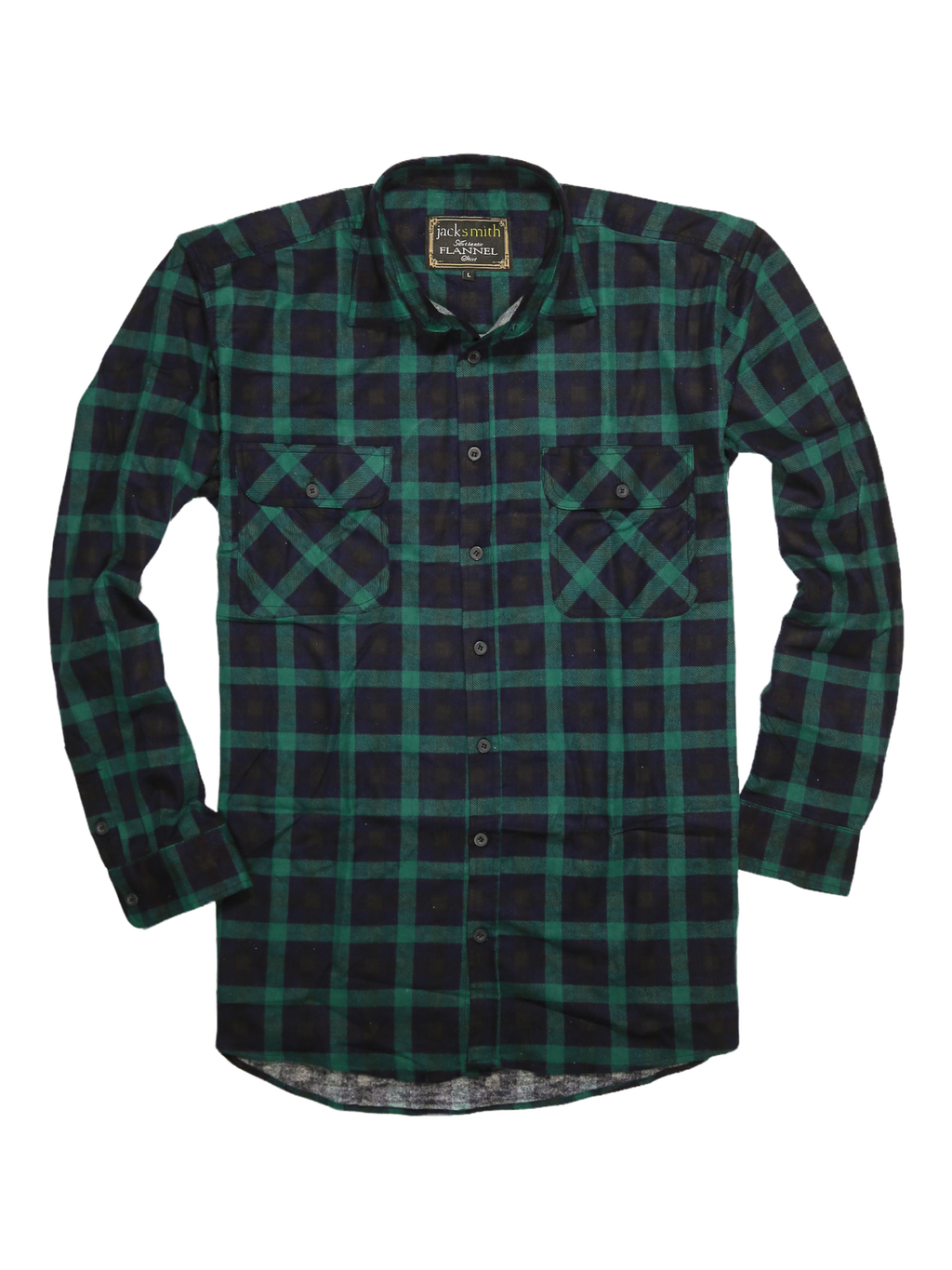 Mens 100% Cotton Flannelette Shirt Long Sleeve Check Authentic Flannel - Green/Navy - XL
