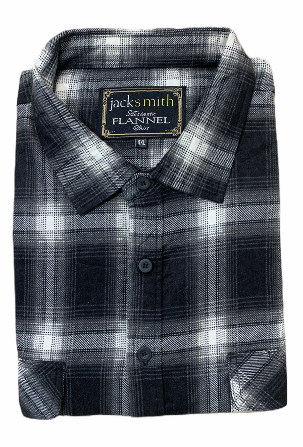 Mens Flannelette Long Sleeve Shirt 100% Cotton Authentic Flannel - Half Placket - Black - 5XL