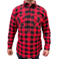 Mens Flannelette Long Sleeve Pullover Shirt 100% Cotton Flannel - Half Placket - Red/Black - XXL