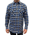 Mens Flannelette Long Sleeve Pullover Shirt 100% Cotton Flannel - Half Placket - Blue/Black - 4XL