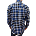 Mens Flannelette Long Sleeve Pullover Shirt 100% Cotton Flannel - Half Placket - Blue/Black - 4XL