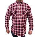 Mens Flannelette Long Sleeve Pullover Shirt 100% Cotton Flannel - Half Placket - Red/Navy - 3XL