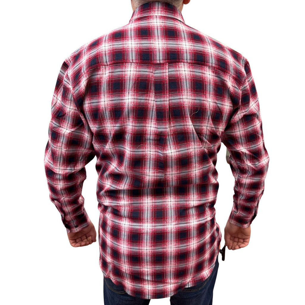 Mens Flannelette Long Sleeve Pullover Shirt 100% Cotton Flannel - Half Placket - Red/Navy - 4XL