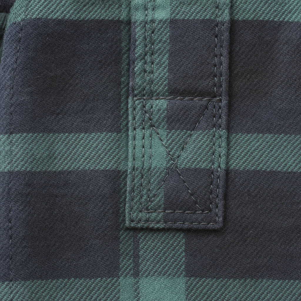 Mens Flannelette Long Sleeve Pullover Shirt 100% Cotton Flannel - Half Placket - Green/Navy - L