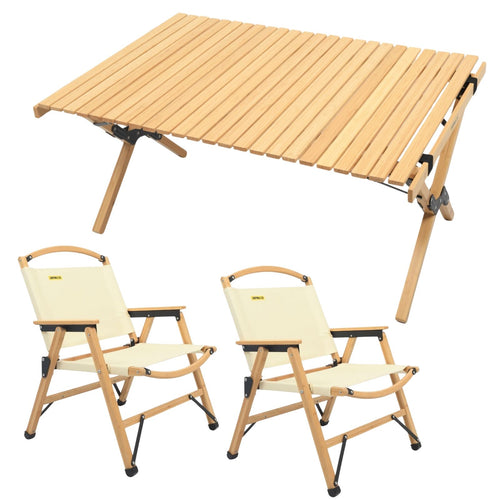 Bamboo Folding Camping Table and 2 Chair Set for Outdoor Picnics