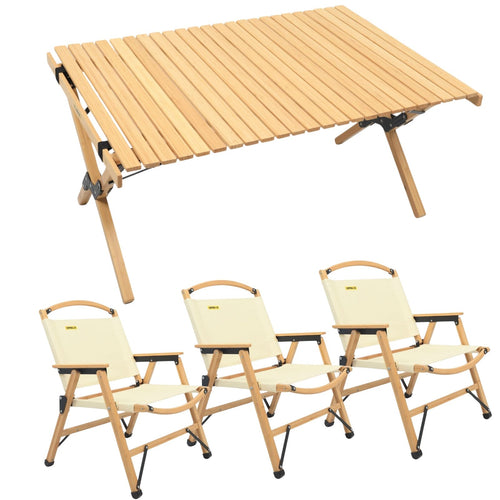 Bamboo Folding Camping Table and 3 Chair Set for Outdoor Picnics