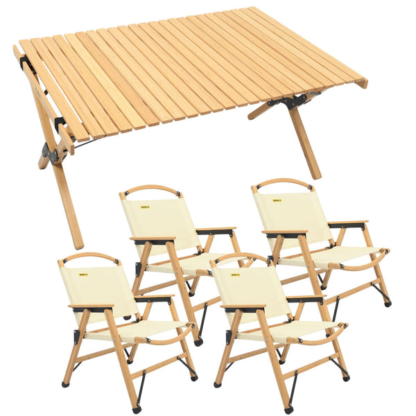 Bamboo Folding Camping Table and Chairs Outdoor Picnic Set