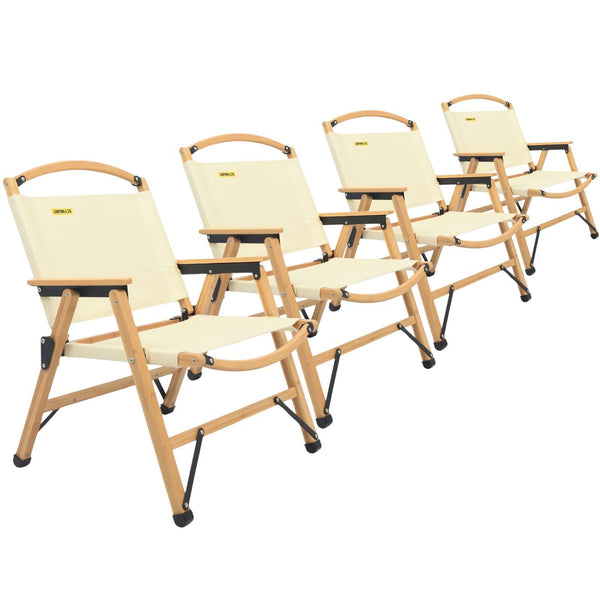 Khaki Beige Bamboo Canvas Folding Outdoor Camping Chair