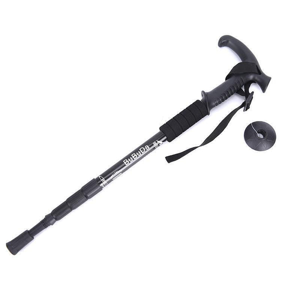 Black Adjustable Telescopic Hiking Walking Stick Antishock Pole