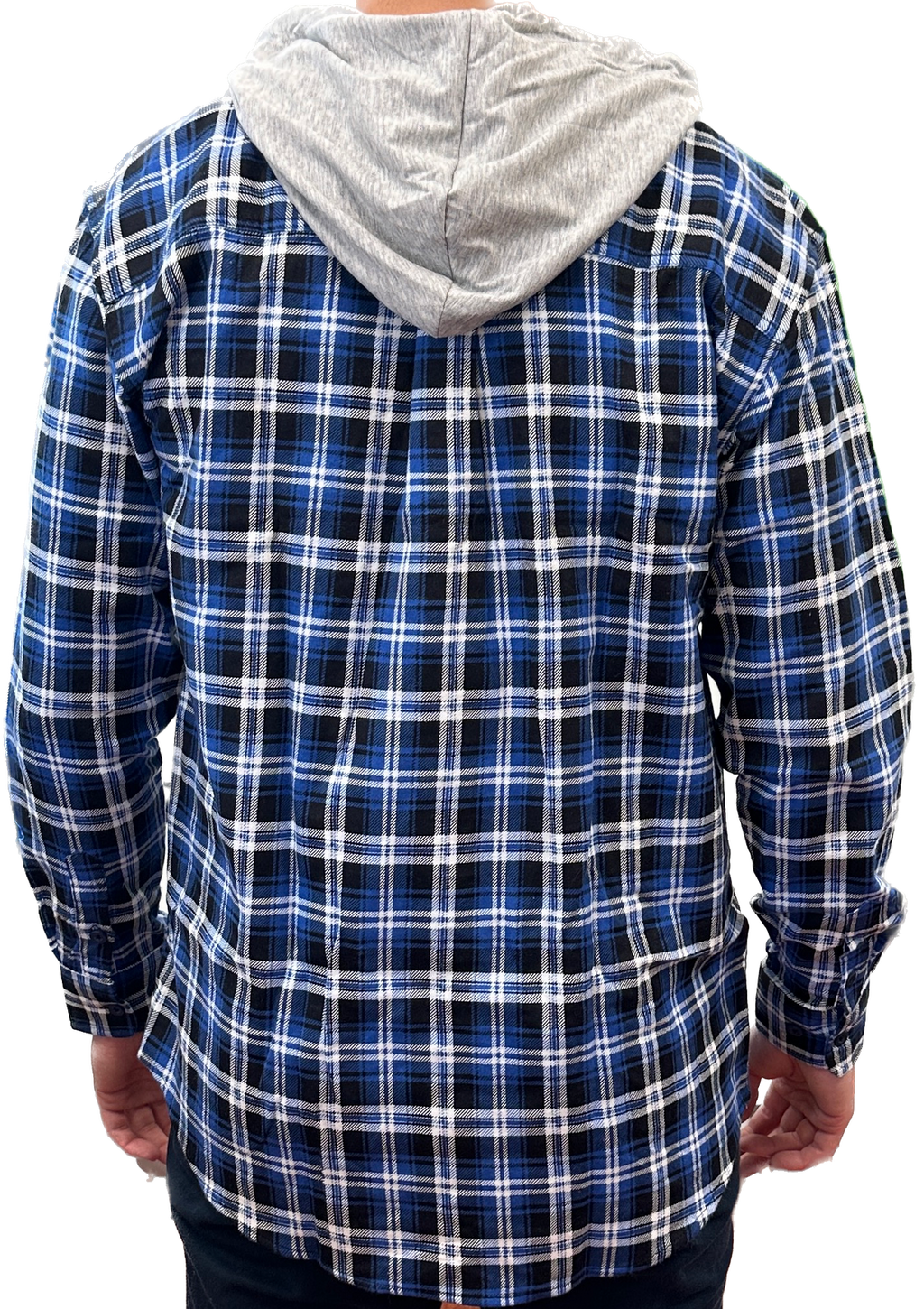 Mens Cotton Flannelette Shirt w Jersey Hood Long Sleeve Flannel - Denim - S