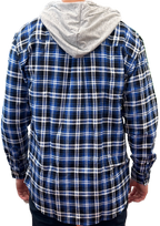 Mens Cotton Flannelette Shirt w Jersey Hood Long Sleeve Flannel - Denim - XL