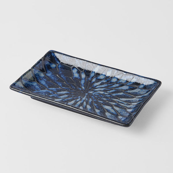 Deep Blue Net Design Sushi Plate for Japanese Dining