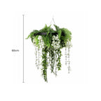 Black Framed Roof Hanging Disc With Draping Life-Like Wisteria Flowers UV Resistant 60cm