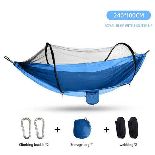 Blue Camping Hammock with Integrated Mosquito Net for Outdoors