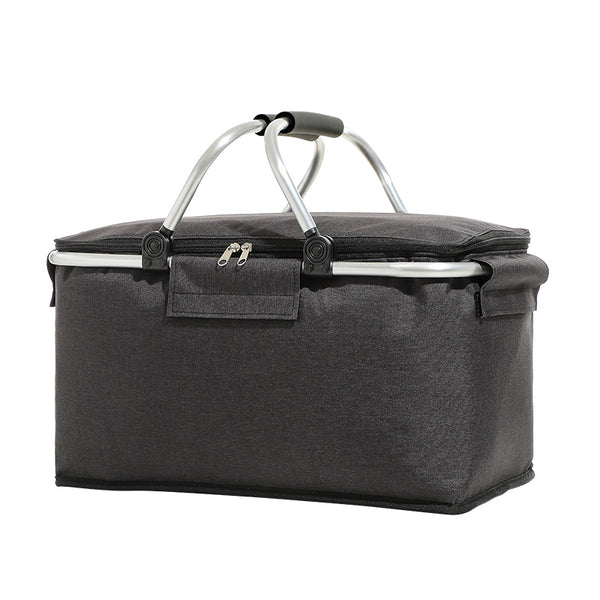 Black Insulated Picnic Basket with Collapsible Aluminum Frame