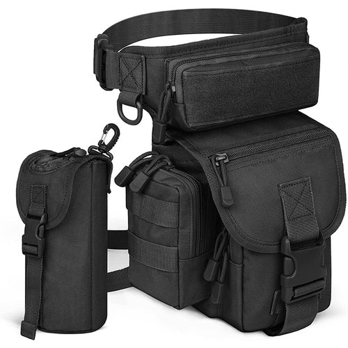 Black Tactical Utility Leg Bag with Multiple Storage Pockets